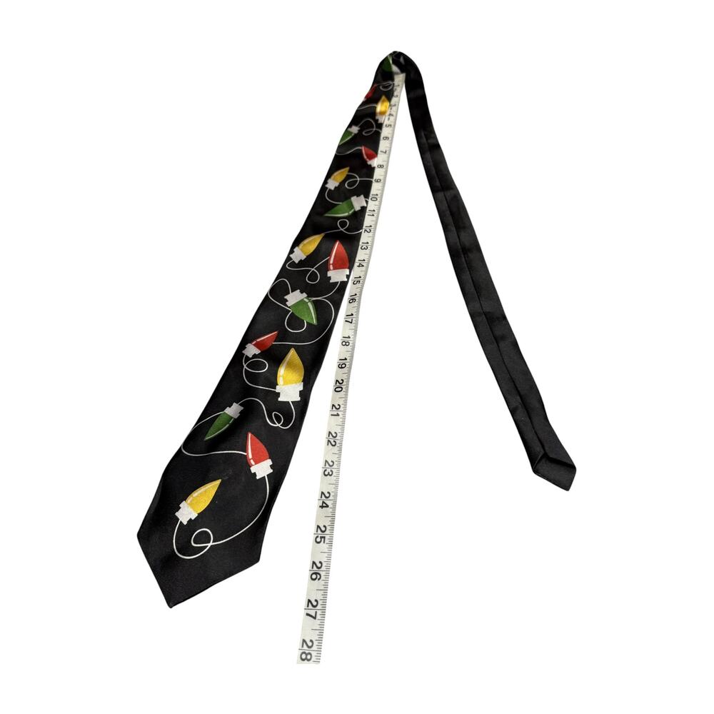Black Christmas Lights Novelty Necktie Holiday Graphic Bulbs - Picture 4 of 5